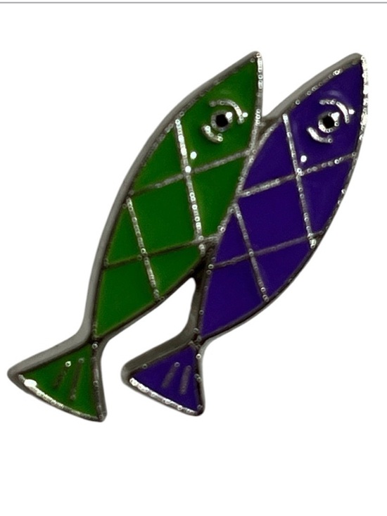 None Other - Green & Purple Fish Pin Accessory for Pets and Gear
